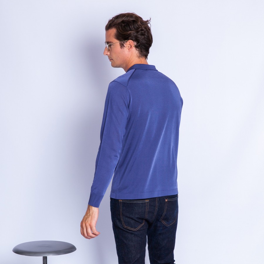 Polo manches longues homme en Fil Lumière Boris 8256 saphir - 03 bleu fonce