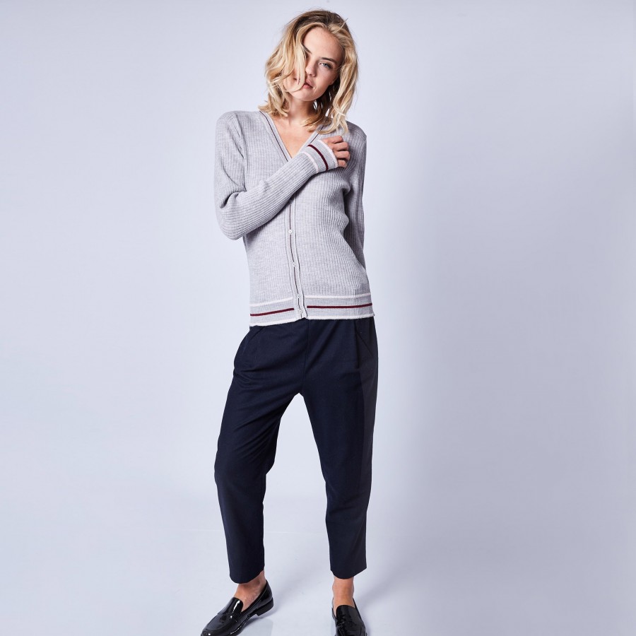Gilet en laine côtelée - Emblème 6350 glace nude cerise - 81 gris pale