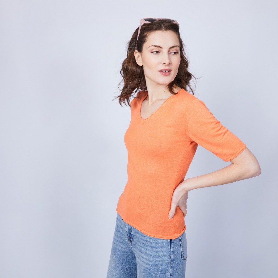 T-shirt uni col V - Mel