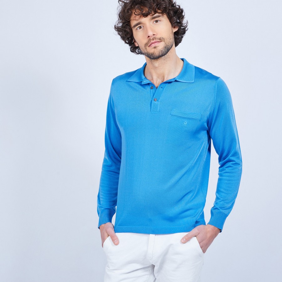 Polo manches longues homme en Fil Lumière Boris 8256 saphir - 03 bleu fonce