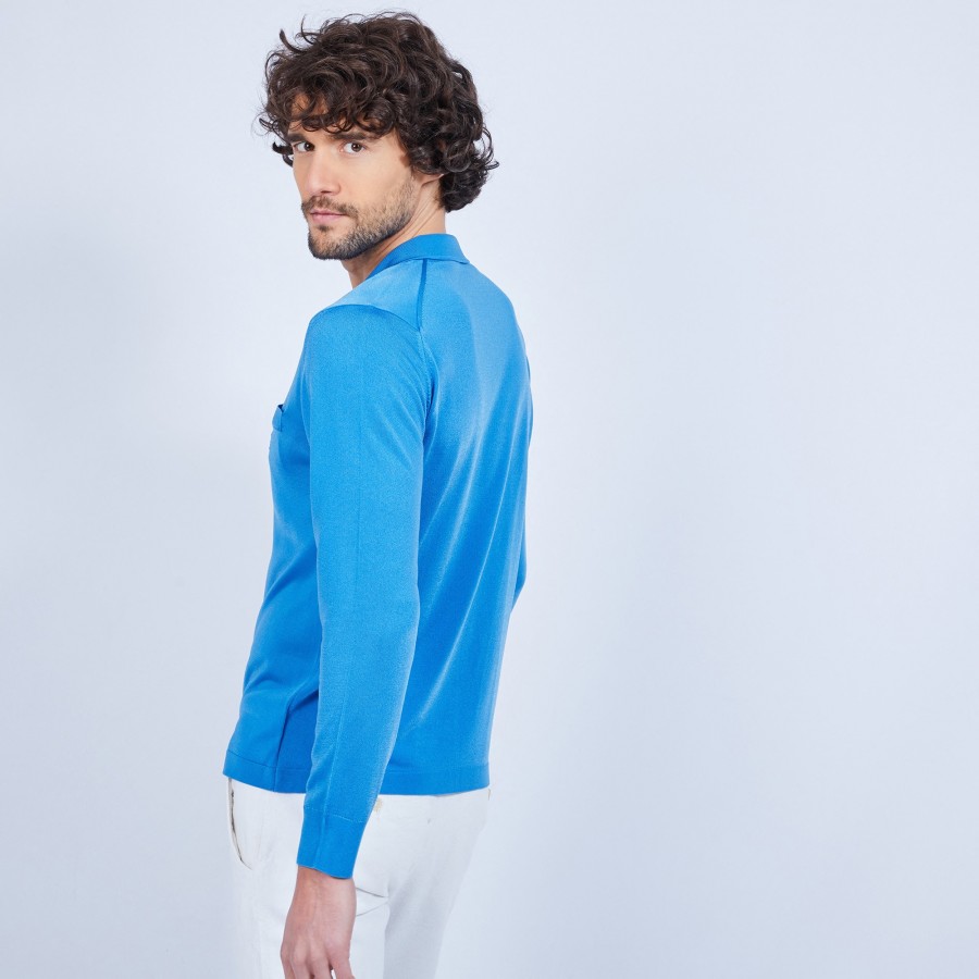 Polo manches longues homme en Fil Lumière Boris 8256 saphir - 03 bleu fonce