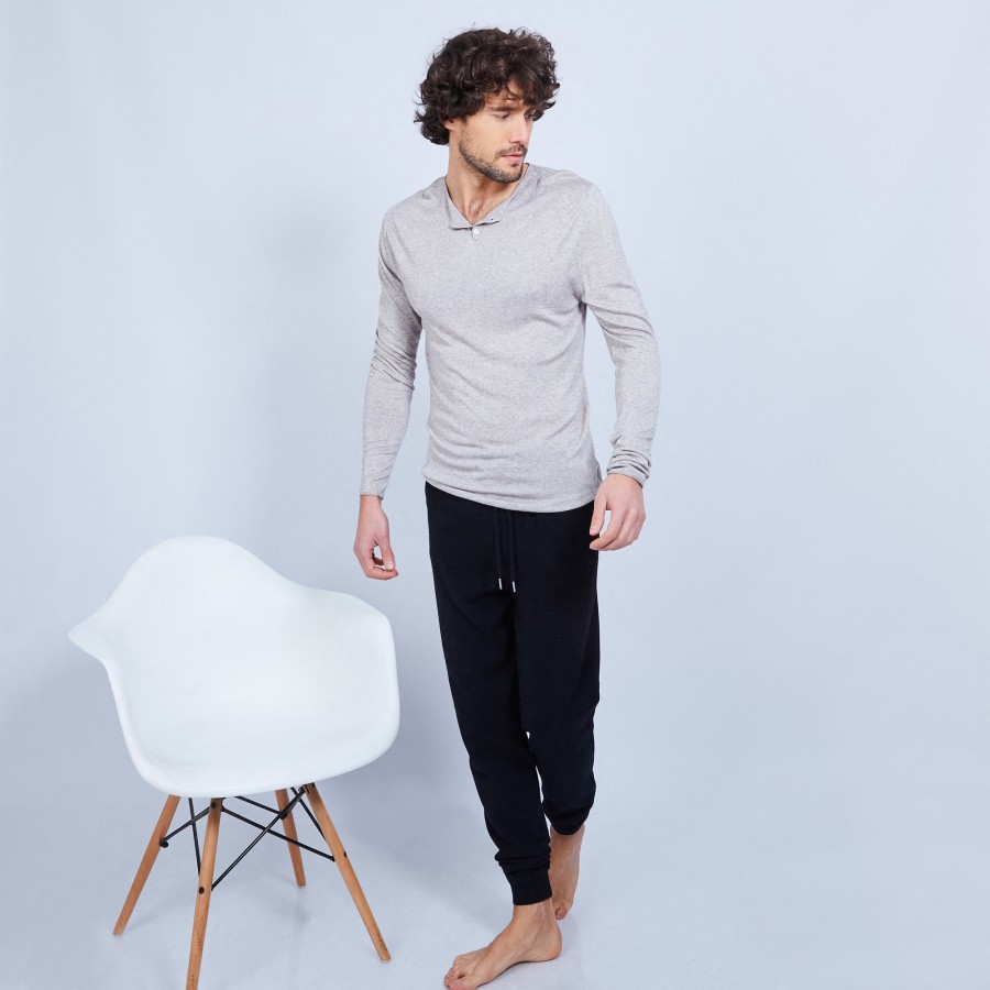 Pull col tunisien en coton cachemire - Honura 6344 rafale - 09 gris moyen