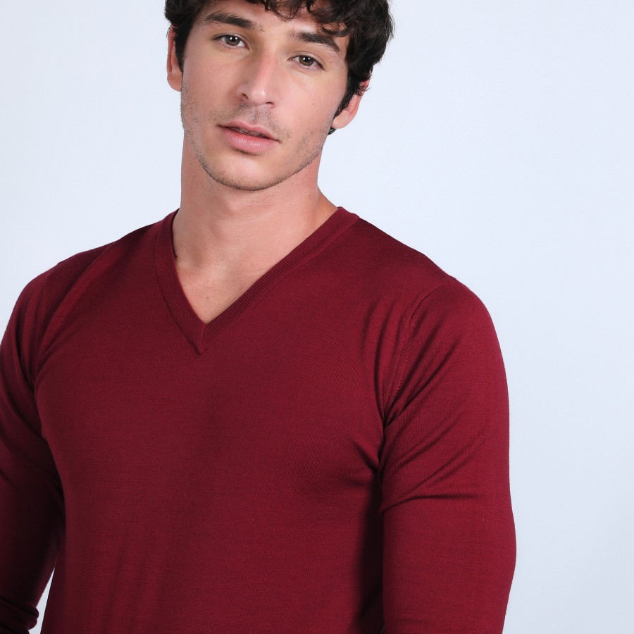 V-neck sweater with logo in merino wool - Elmo