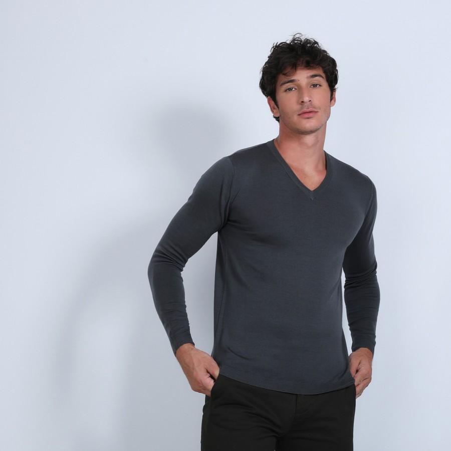 V-neck sweater with logo in merino wool - Elmo