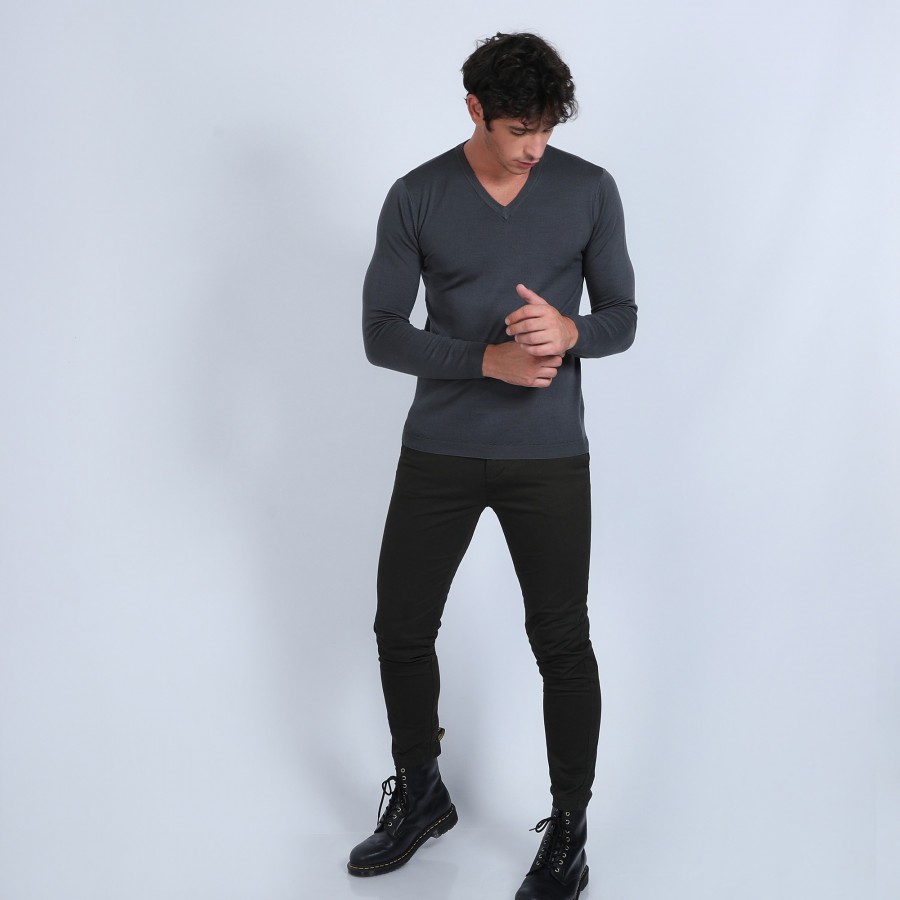 V-neck sweater with logo in merino wool - Elmo