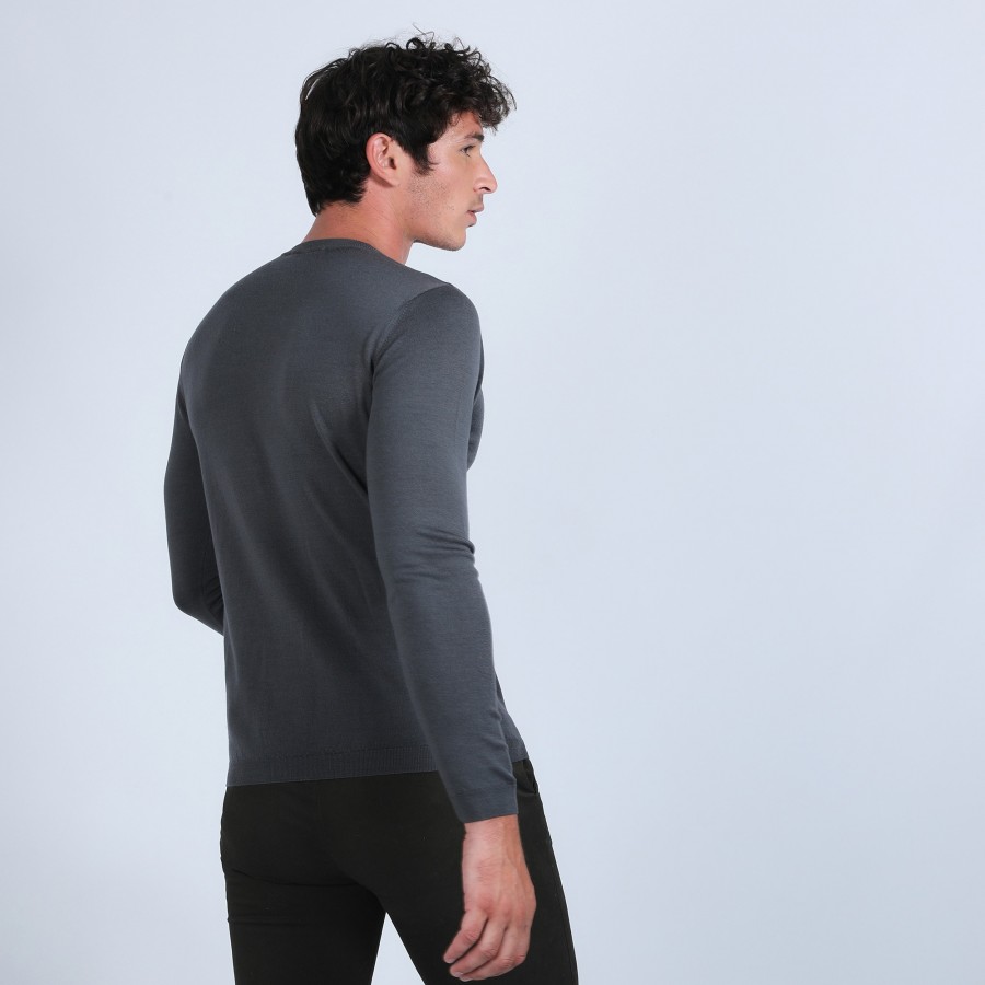 V-neck sweater with logo in merino wool - Elmo