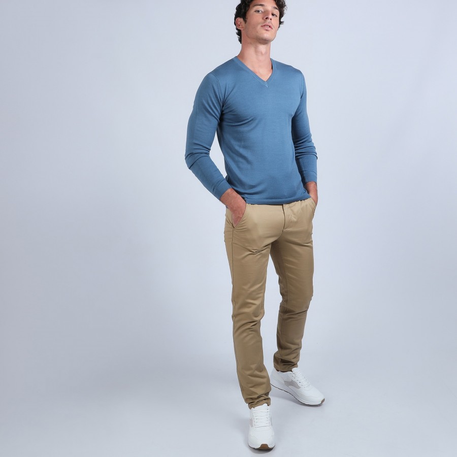 V-neck sweater with logo in merino wool - Elmo