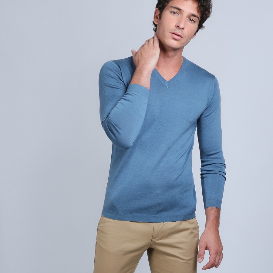 V-neck sweater with logo in merino wool - Elmo
