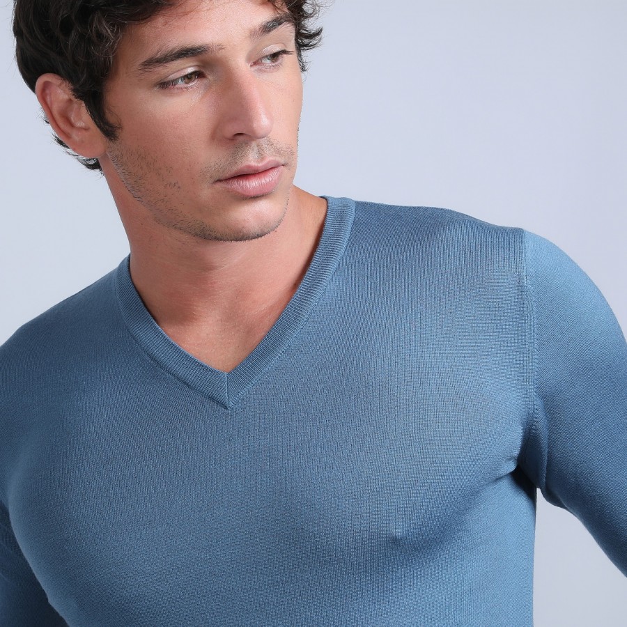 V-neck sweater with logo in merino wool - Elmo