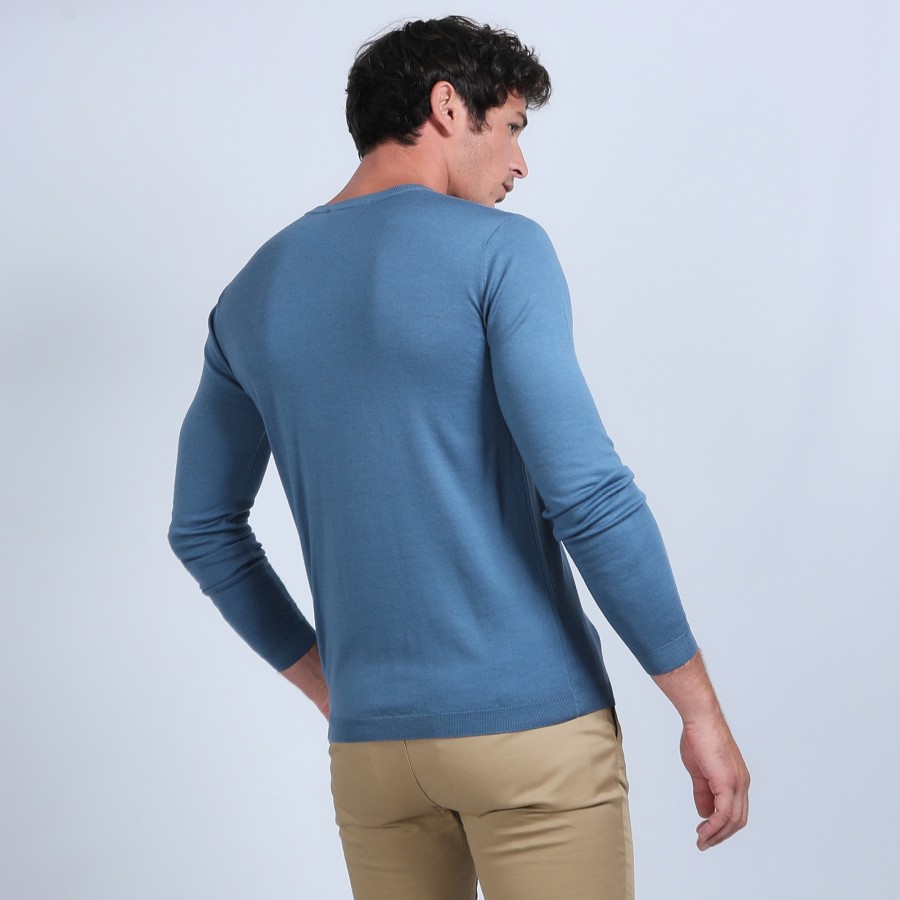 V-neck sweater with logo in merino wool - Elmo