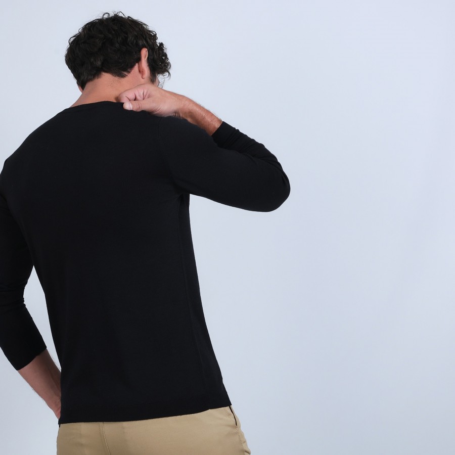 V-neck sweater with logo in merino wool - Elmo