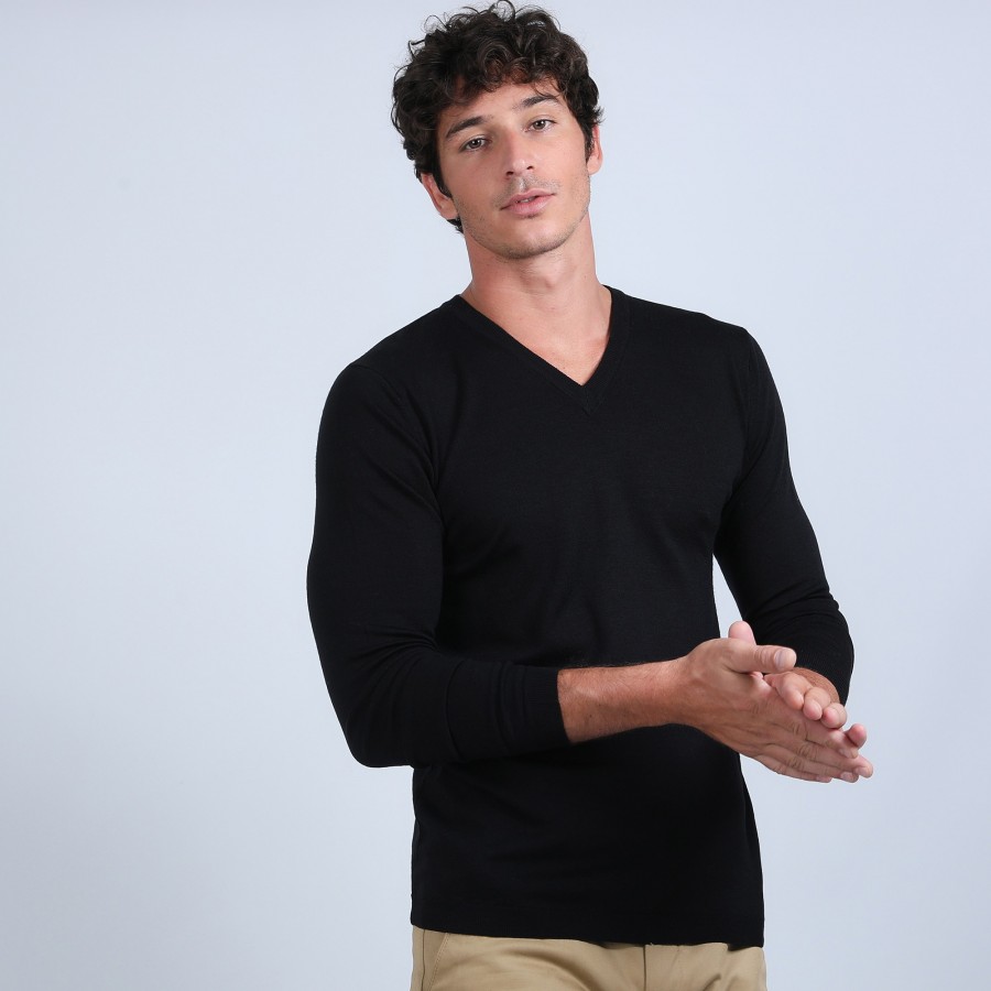 V-neck sweater with logo in merino wool - Elmo