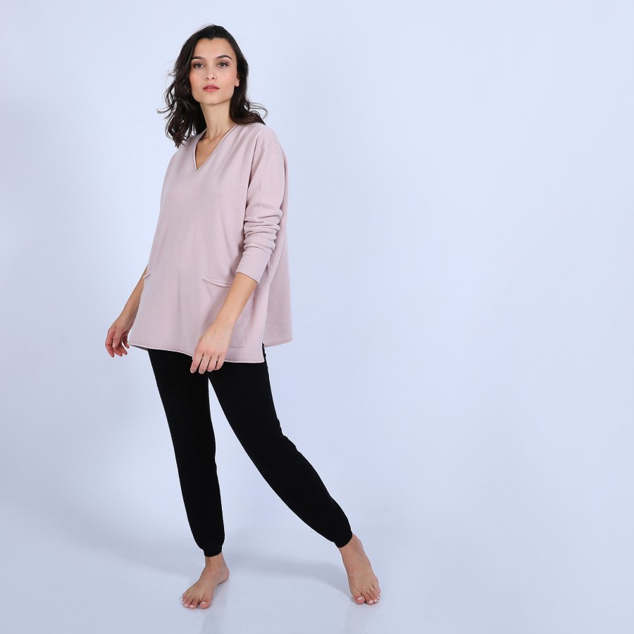 Pull en cachemire ample col V - Hilary 6361 opale - 12 beige clair