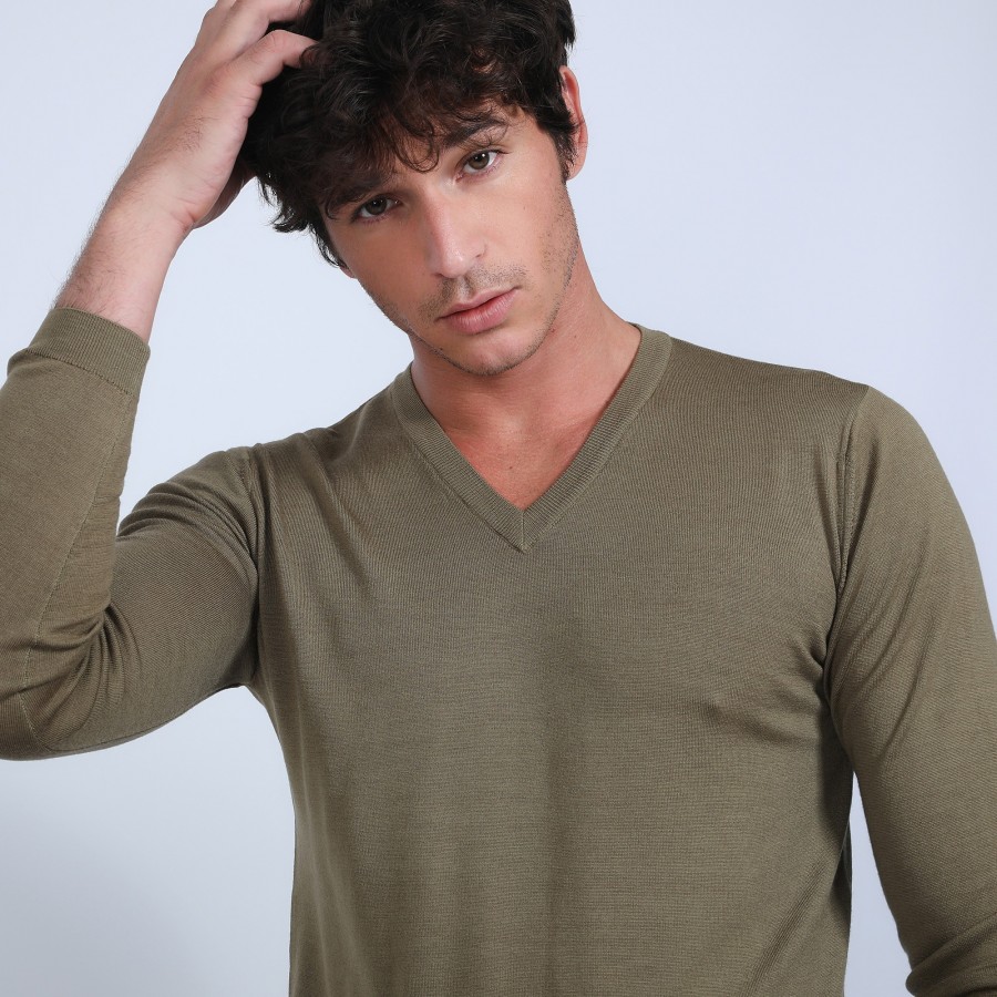 V-neck sweater with logo in merino wool - Elmo