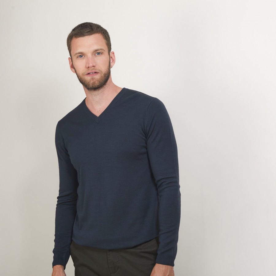 V-neck sweater with logo in merino wool - Elmo