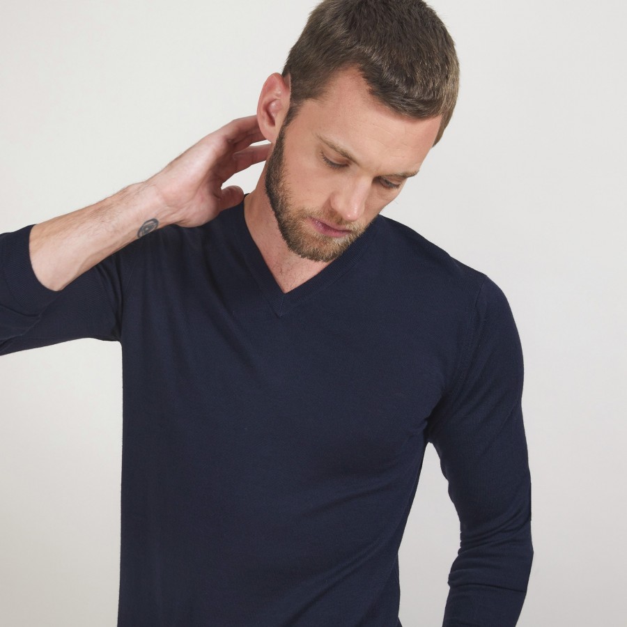 V-neck sweater with logo in merino wool - Elmo