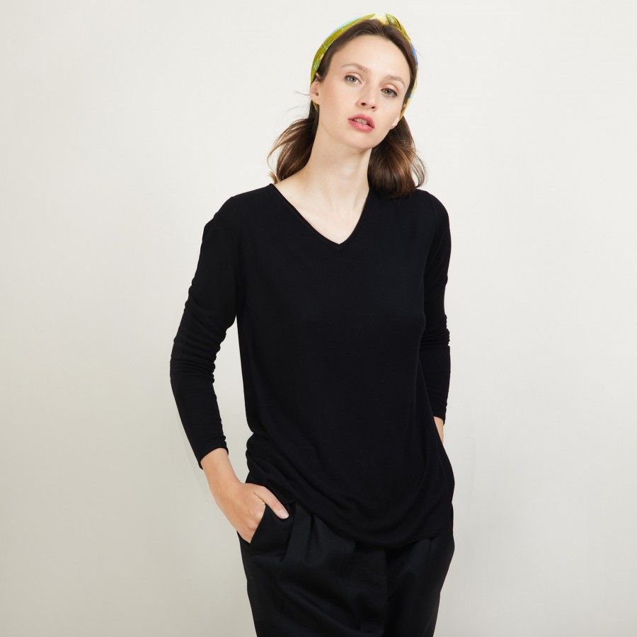 Pull col V en Bambou Cachemire - Barbarra