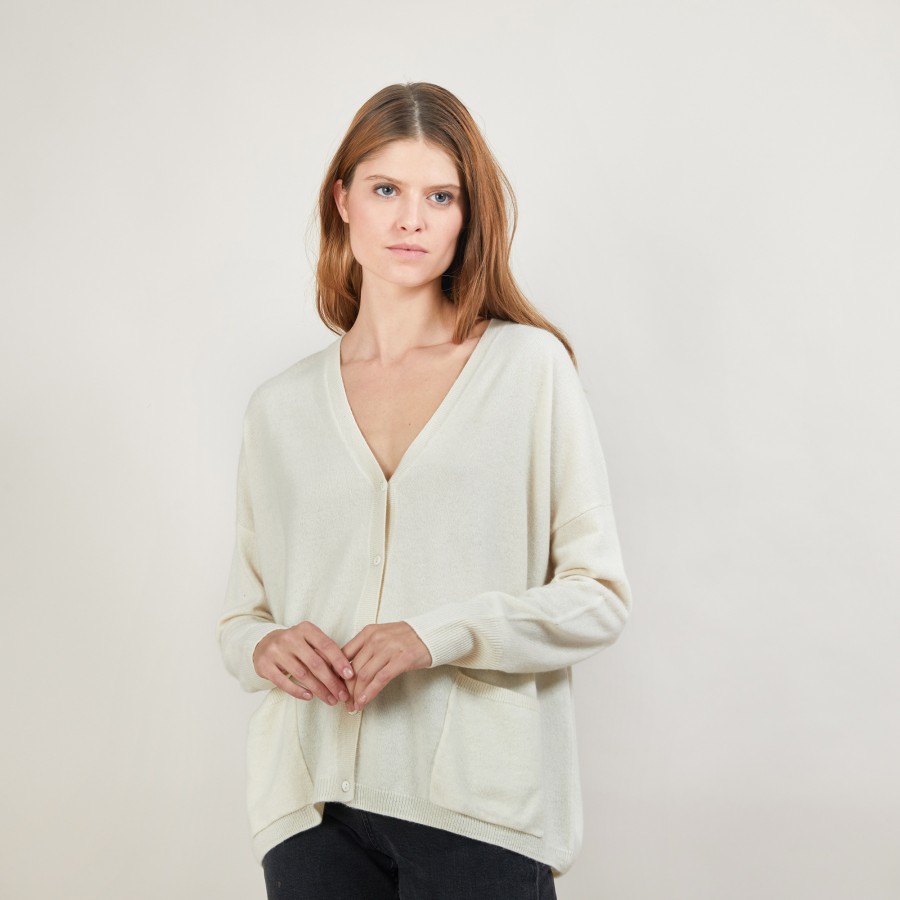 Cashmere V-neck cardigan - Brune