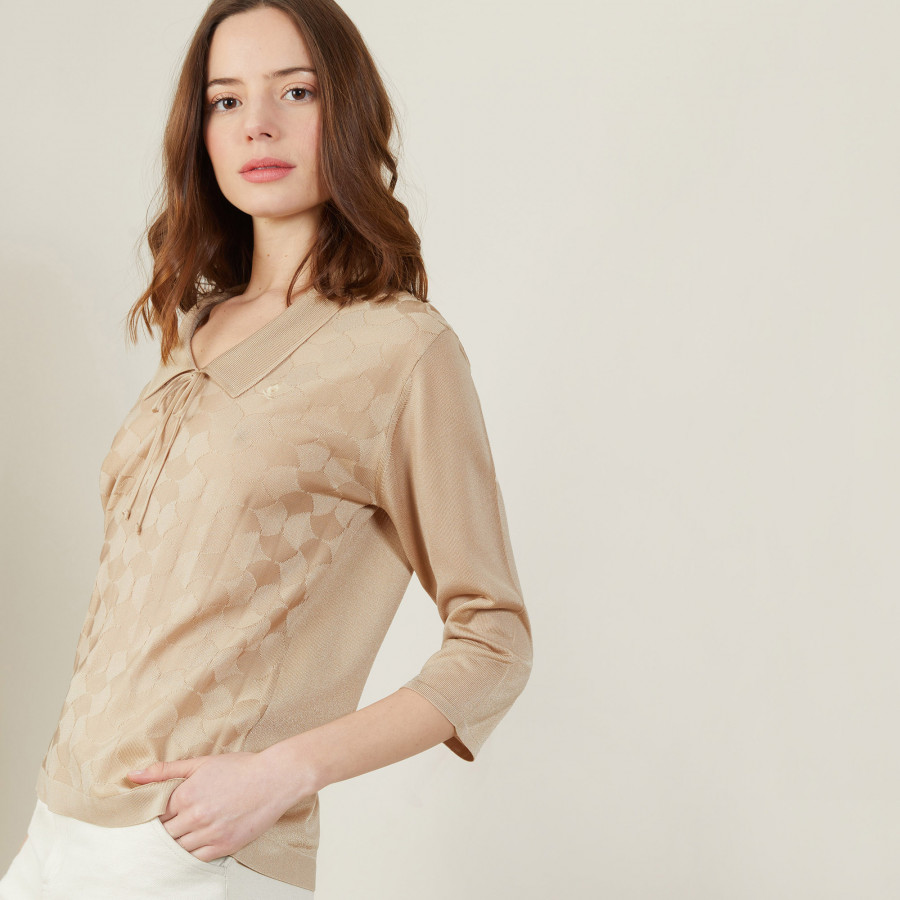 Polo à motif col noué en Fil Lumière - Amara