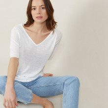 Slub linen elbow-sleeved T-shirt - Bonbon