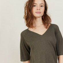 Slub linen elbow-sleeved T-shirt - Bonbon