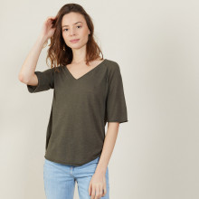 Slub linen elbow-sleeved T-shirt - Bonbon