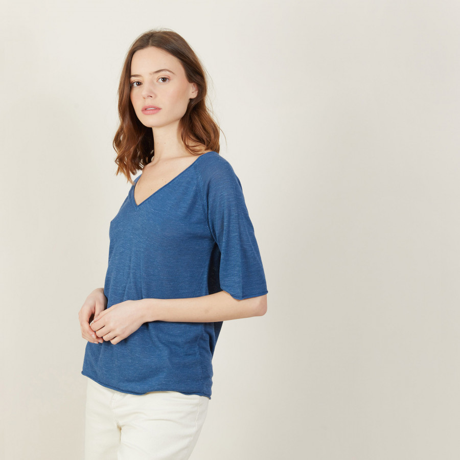 Slub linen elbow-sleeved T-shirt - Bonbon