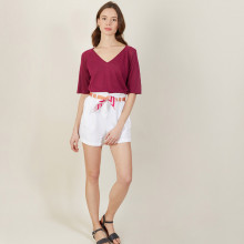 Slub linen elbow-sleeved T-shirt - Bonbon