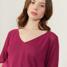 Slub linen elbow-sleeved T-shirt - Bonbon