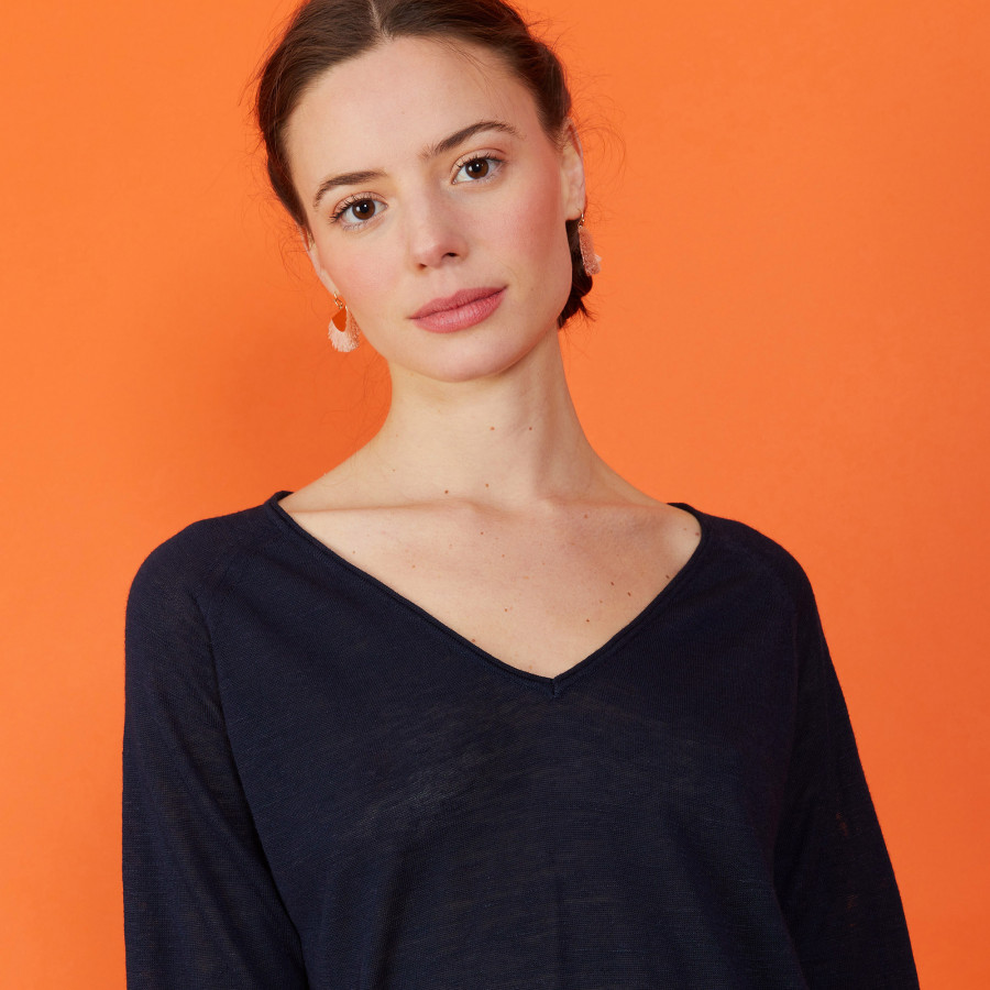 Slub linen elbow-sleeved T-shirt - Bonbon