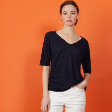 Slub linen elbow-sleeved T-shirt - Bonbon