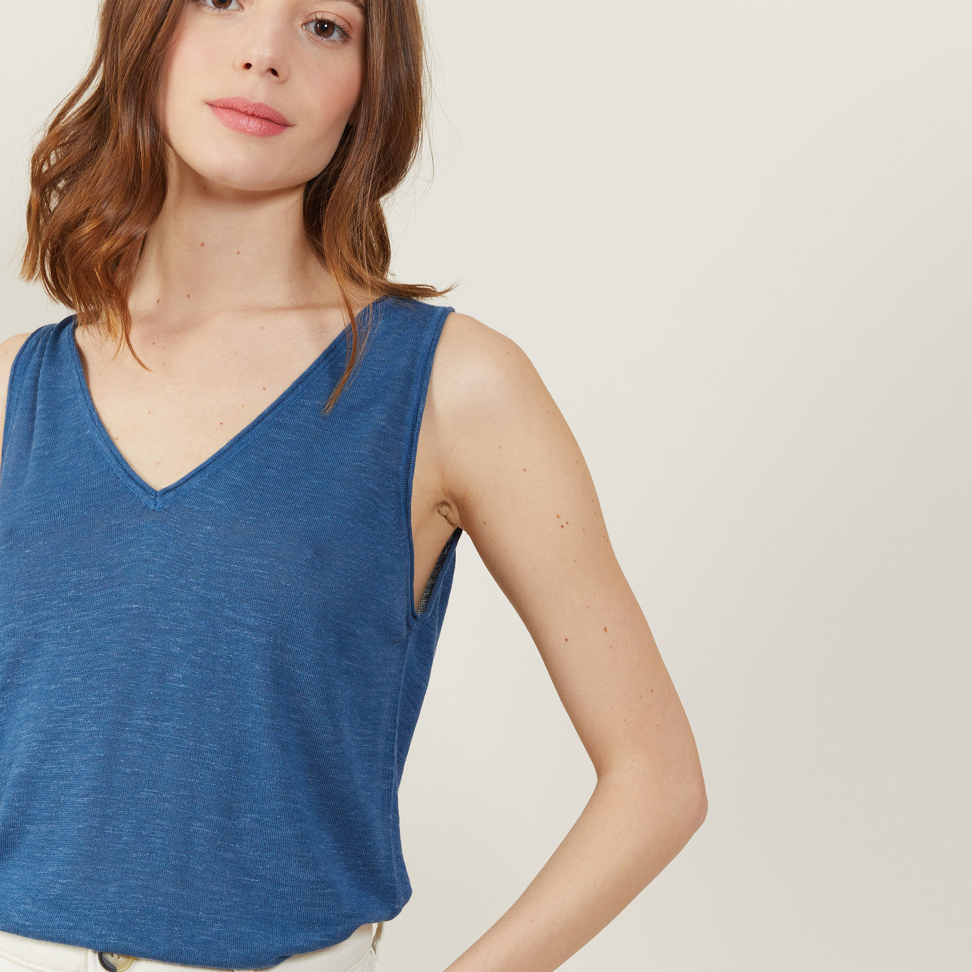 V-neck slub linen tank top - Boréal