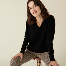 V-neck sweater in merino wool with ribbed edges - Arya