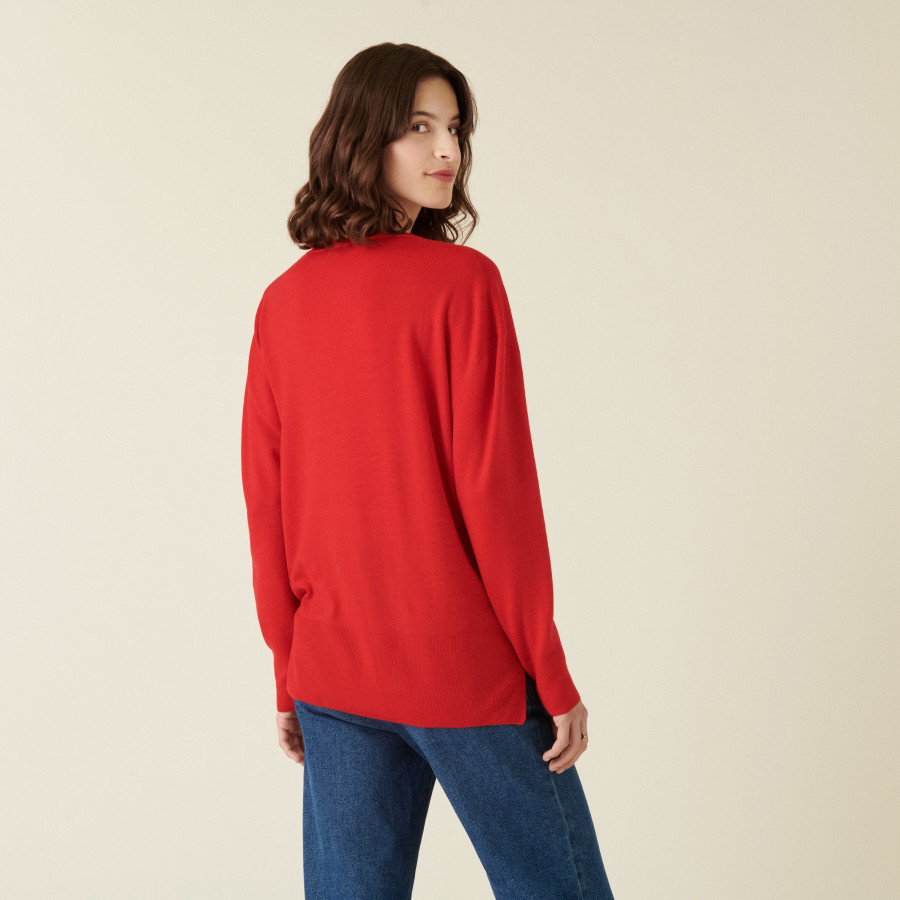 Merino wool V-neck sweater with slits - Aurora