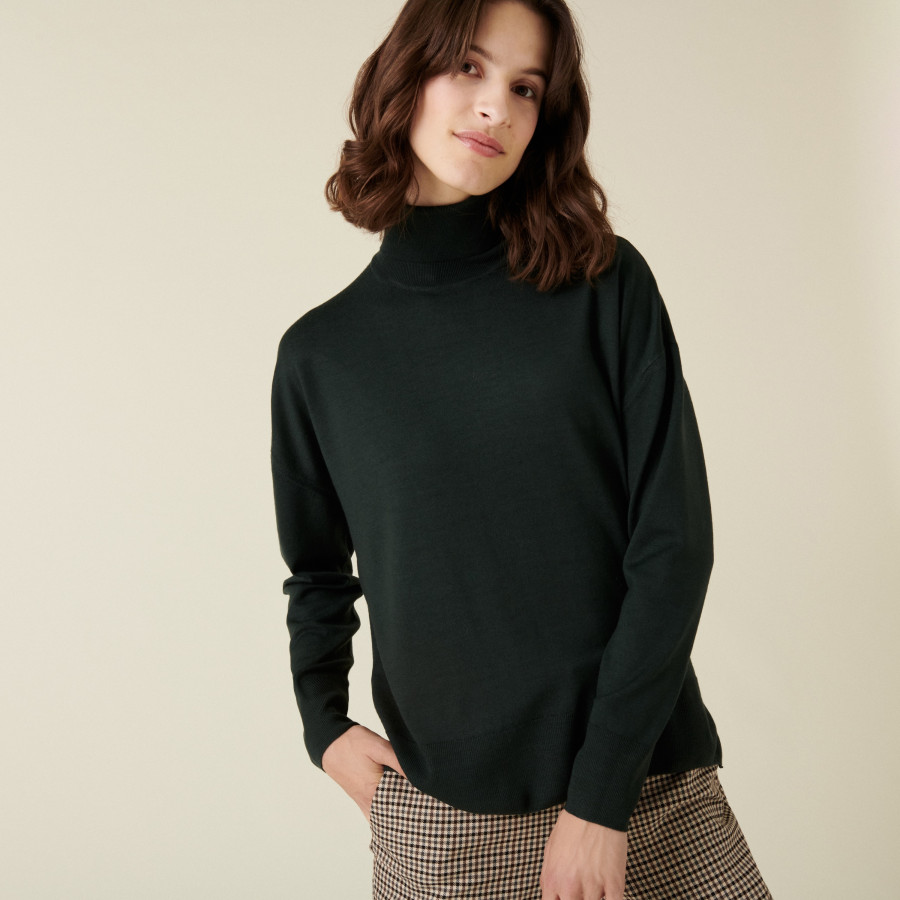 Turtleneck sweater with slits in merino wool - Amy