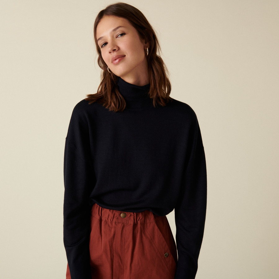 Turtleneck sweater with slits in merino wool - Amy