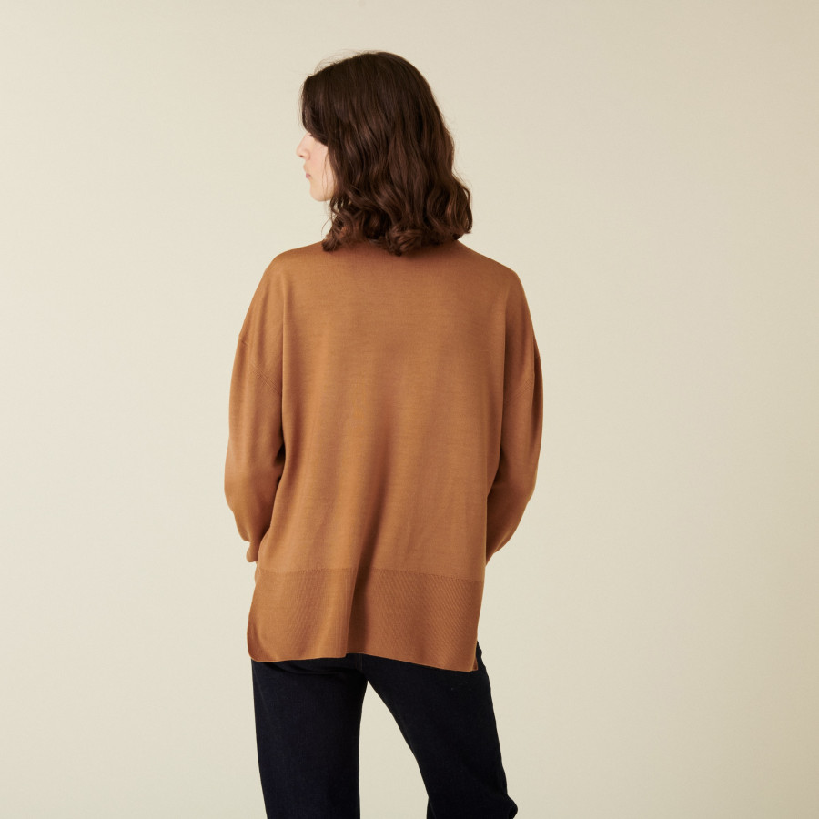 Turtleneck sweater with slits in merino wool - Amy