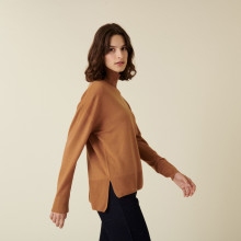 Turtleneck sweater with slits in merino wool - Amy