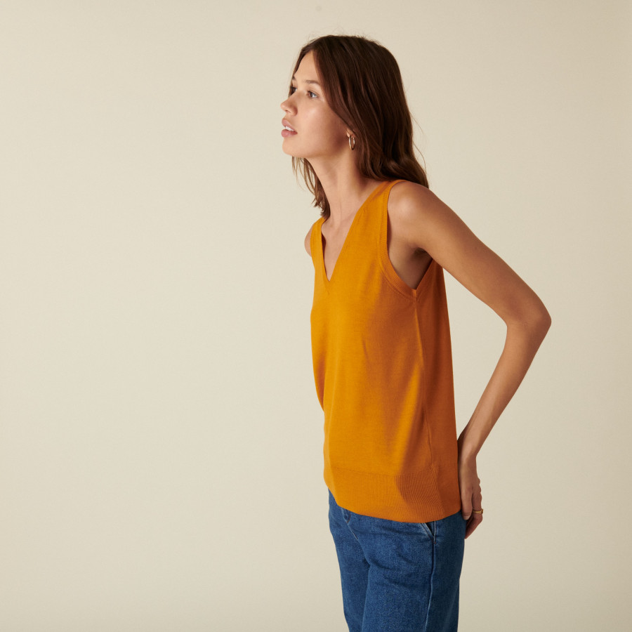 Jersey point merino wool V-neck tank top - Atta