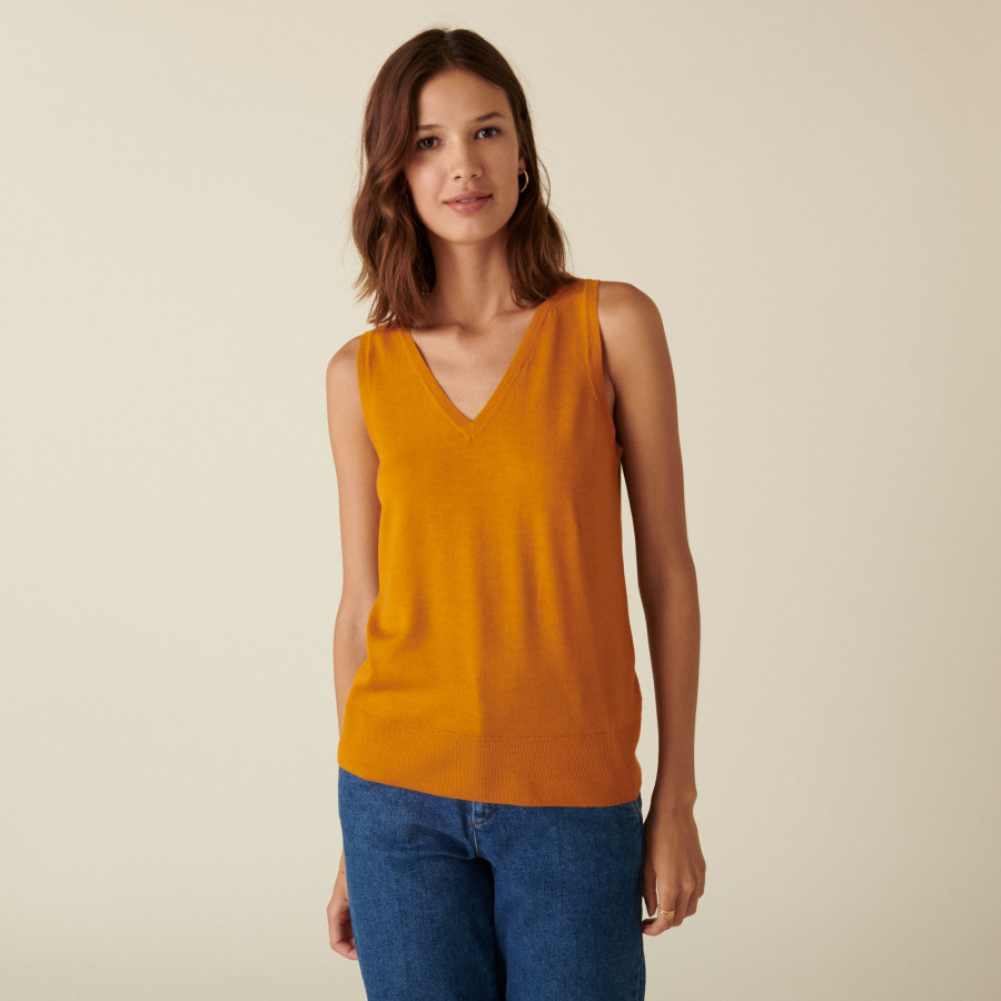 Jersey point merino wool V-neck tank top - Atta