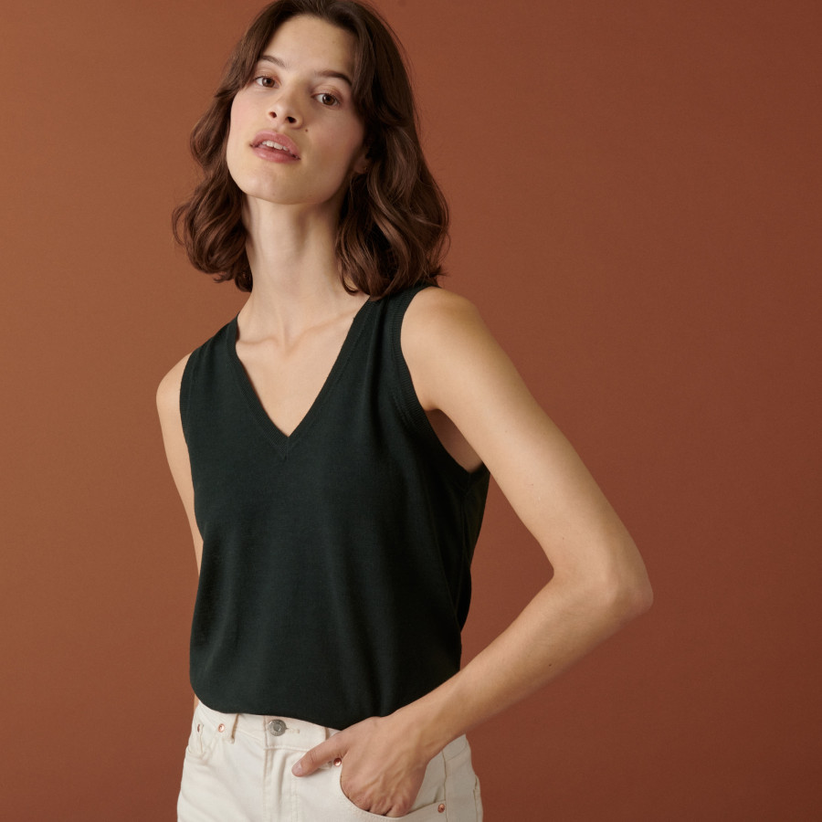 Jersey point merino wool V-neck tank top - Atta