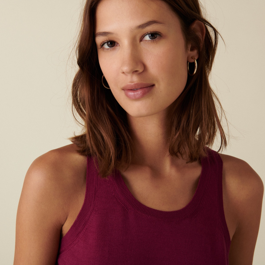 Merino wool round-neck jersey stitch tank top - Antenia