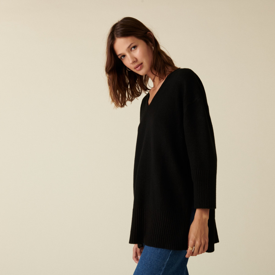 Loose slit sweater in recycled cashmere and wool - Darius