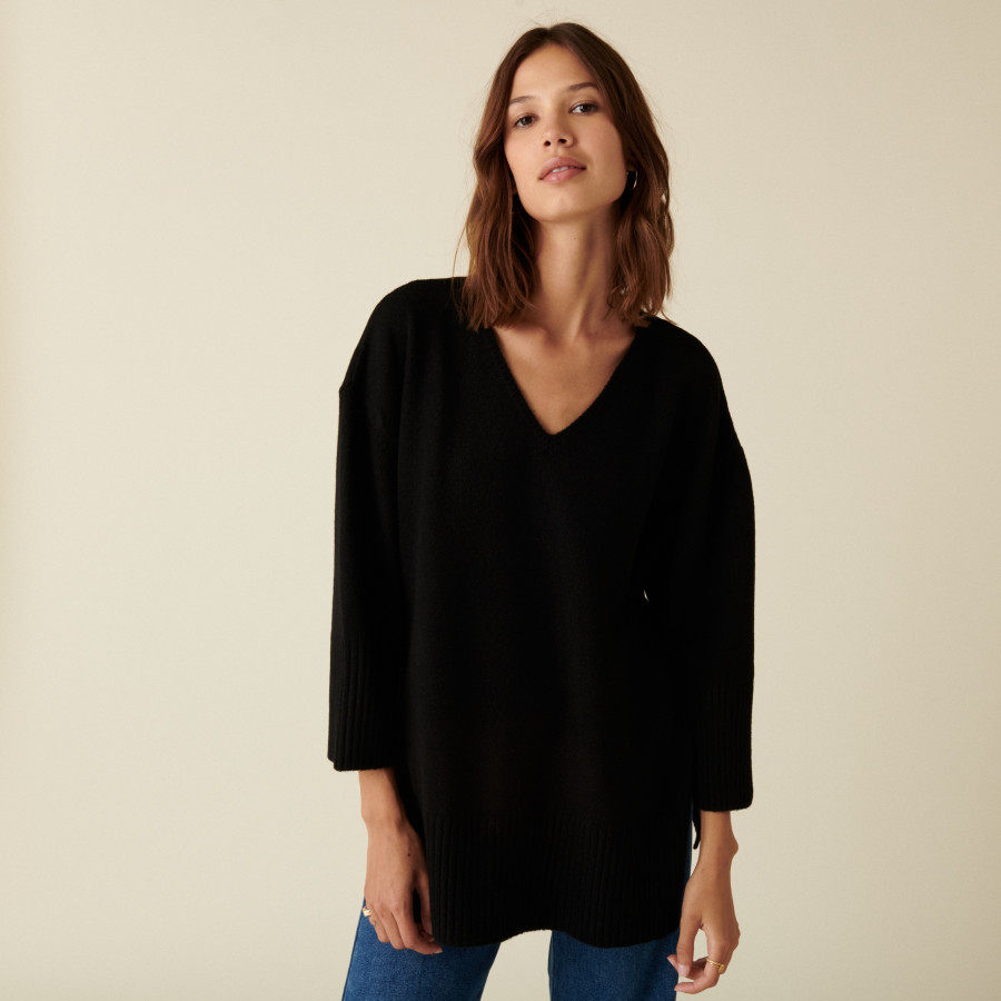 Loose slit sweater in recycled cashmere and wool - Darius