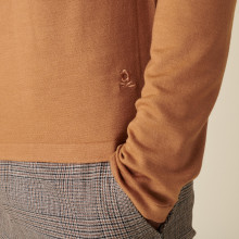 Merino wool sweater with Tunisian collar with logo - Ethan