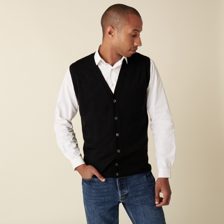 Sleeveless cardigan with logo in merino wool - Ernardo