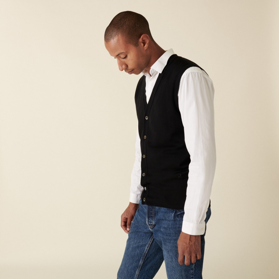 Sleeveless cardigan with logo in merino wool - Ernardo