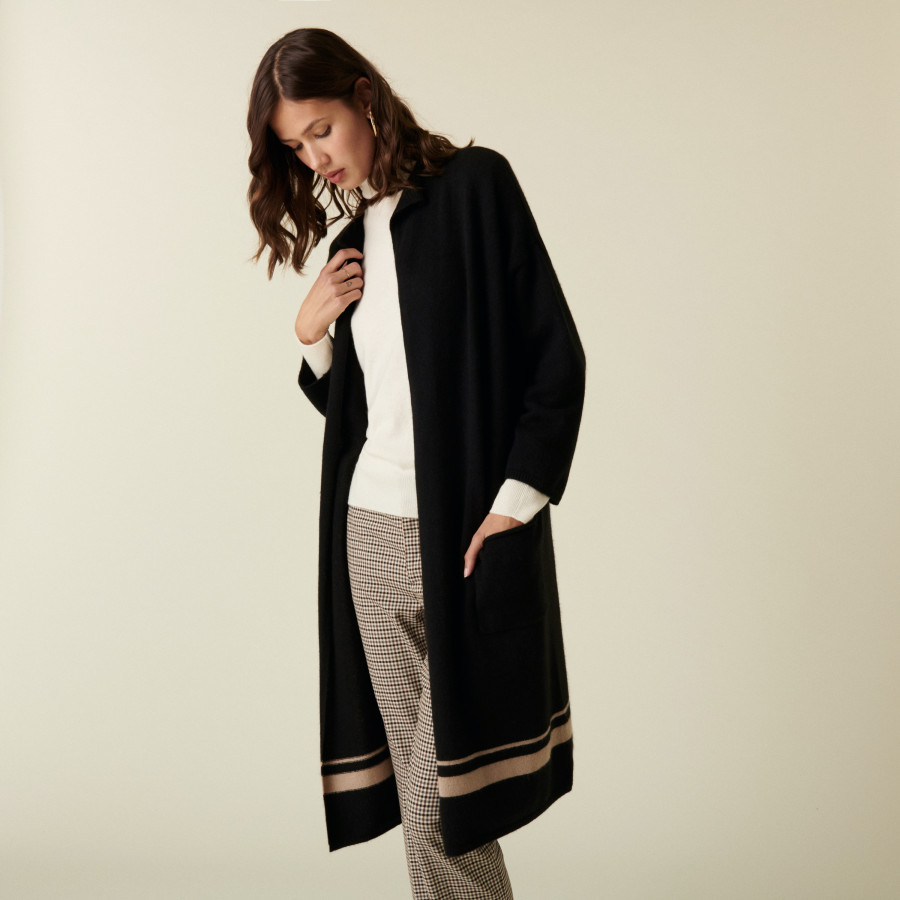 Long gilet col montant en cachemire 3 fils - Dorys