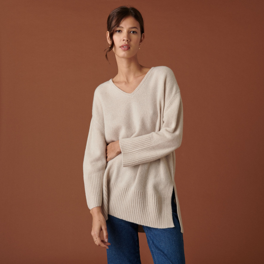 Loose slit sweater in recycled cashmere and wool - Darius