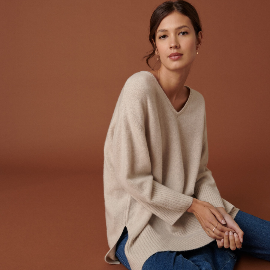 Loose slit sweater in recycled cashmere and wool - Darius